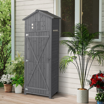 180.5CM Tall Outdoor Storage Cabinet with Lockable Doors and Foldable Table-Grey