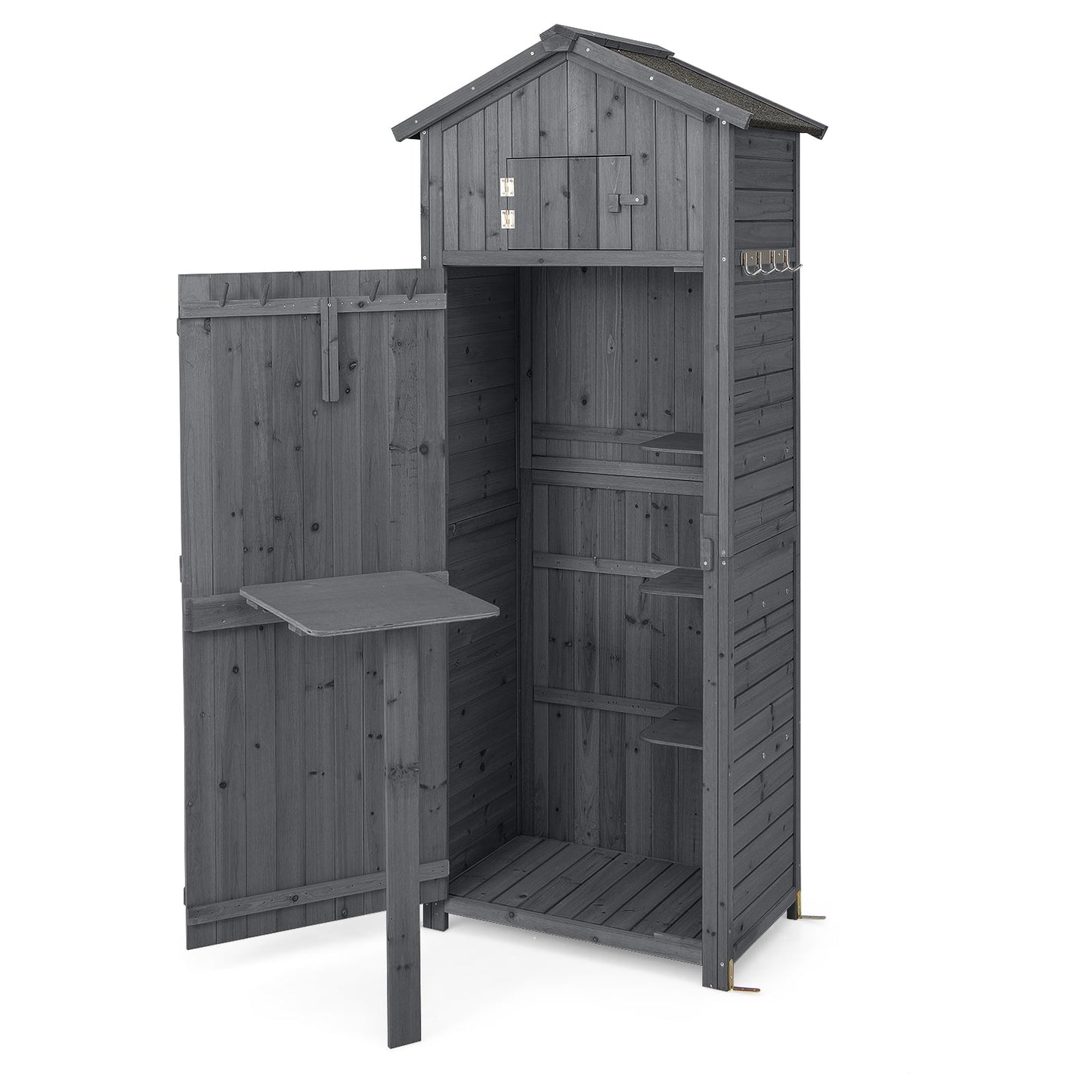 180.5CM Tall Outdoor Storage Cabinet with Lockable Doors and Foldable Table-Grey