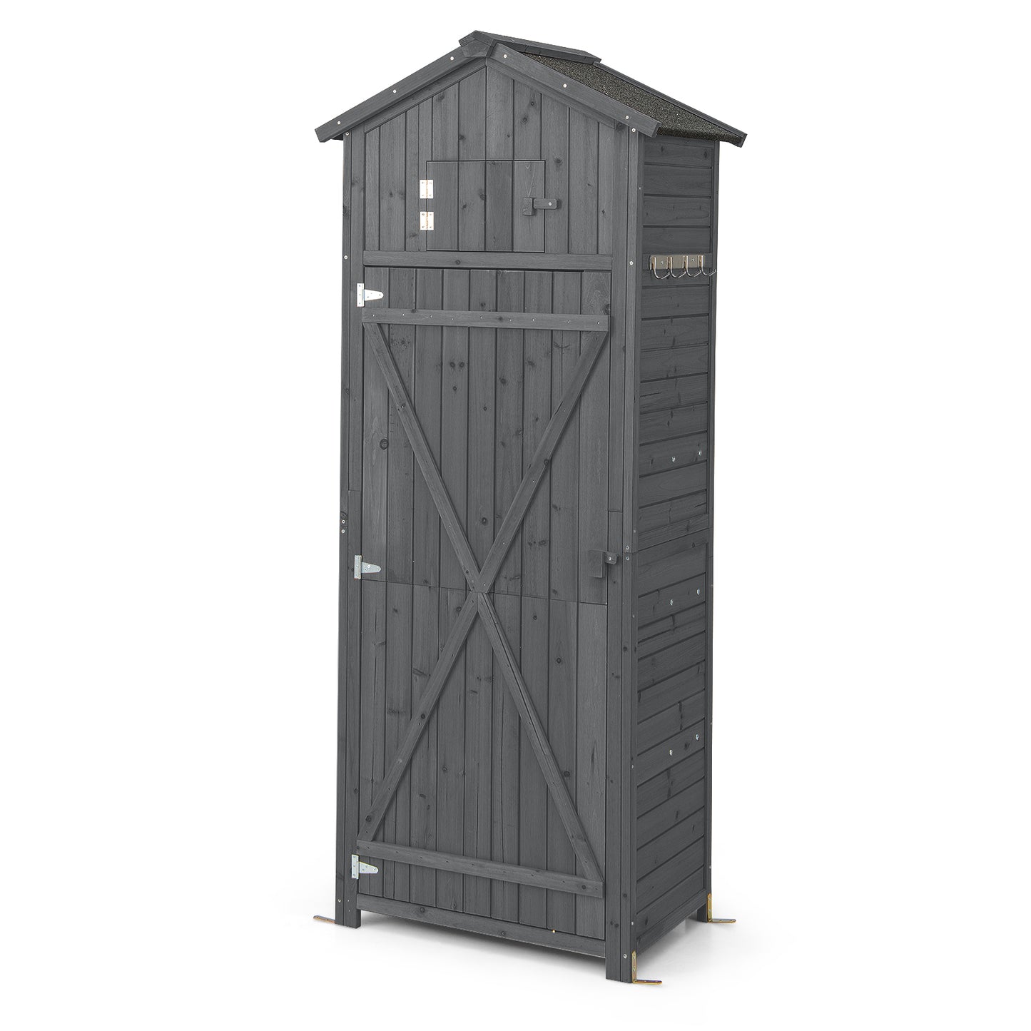 180.5CM Tall Outdoor Storage Cabinet with Lockable Doors and Foldable Table-Grey