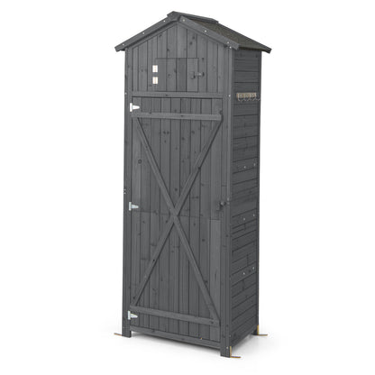 180.5CM Tall Outdoor Storage Cabinet with Lockable Doors and Foldable Table-Grey
