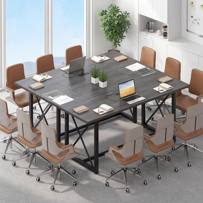180 CM Conference Table for 6-8 People with Heavy-Duty Metal Frame-Grey