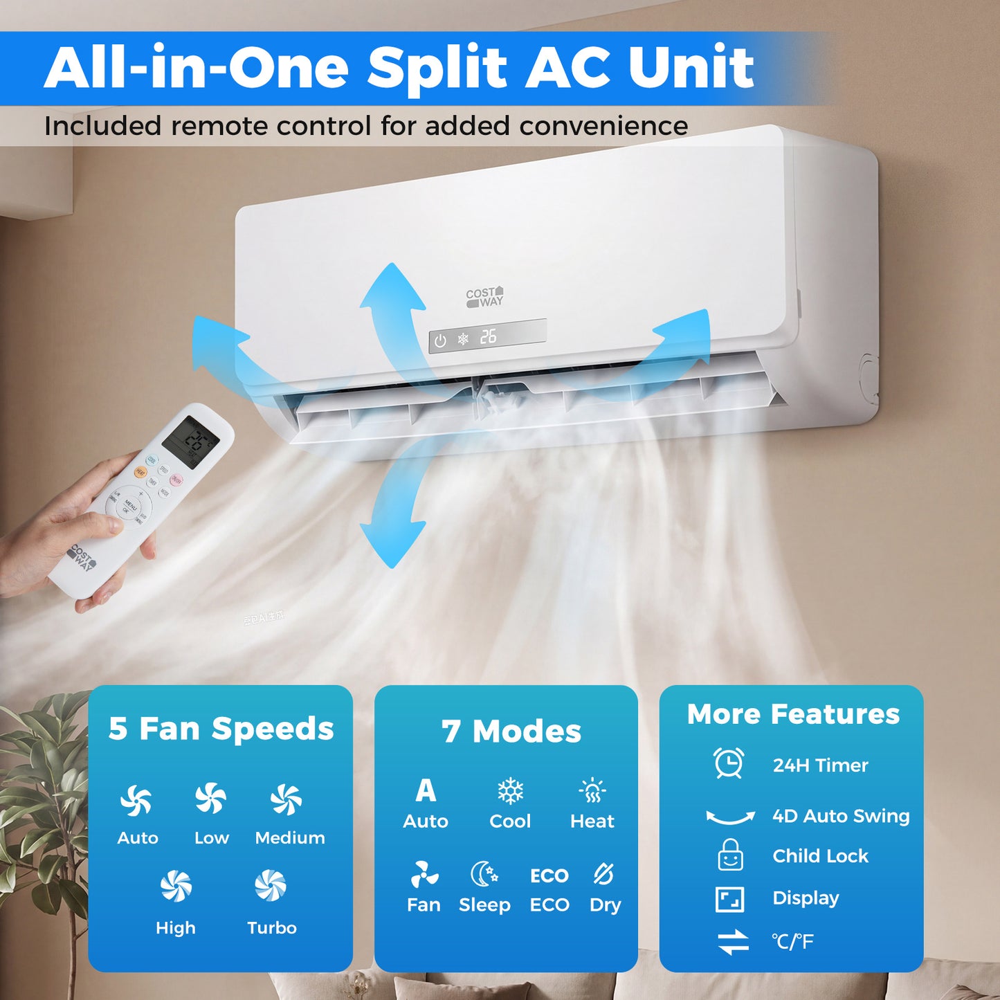 18000 BTU Mini Split Air Conditioner & Heater A++ Energy Efficient Inverter Split AC