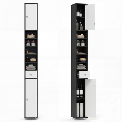 180CM Tall Freestanding Bathroom Cabinet with 2 Doors and 1 Drawer-Black and White