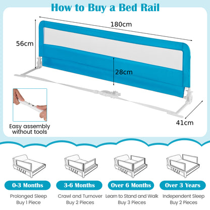 180CM Foldable Baby Bed Rail Guard with Removable Cover and Safety Strap-Blue