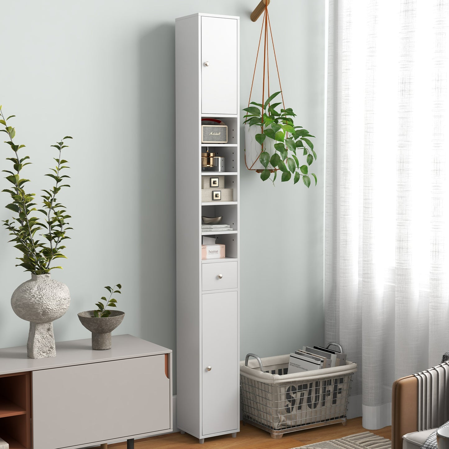 180CM Tall Freestanding Bathroom Cabinet with 2 Doors and 1 Drawer-White