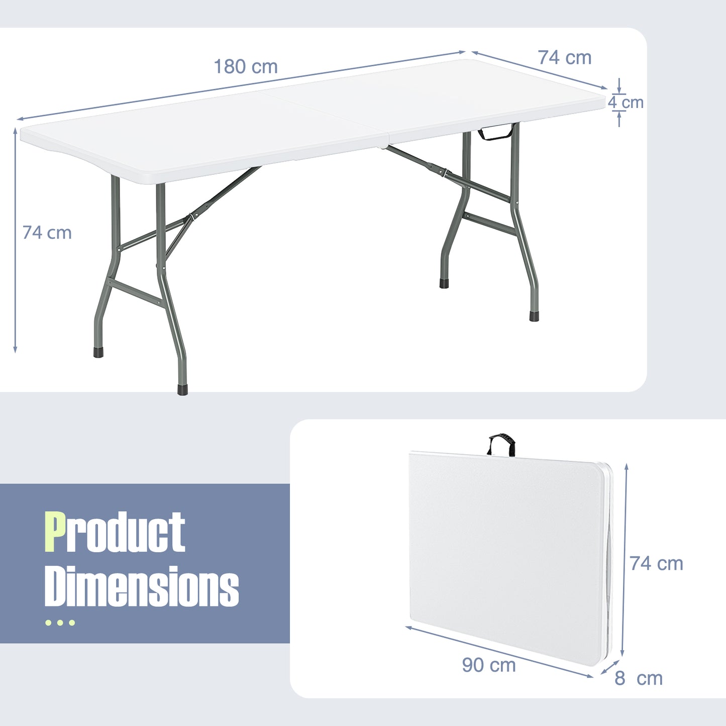 180 cm Portable Folding Dining Table with HDPE Tabletop and Safe Lock Mechanism-White
