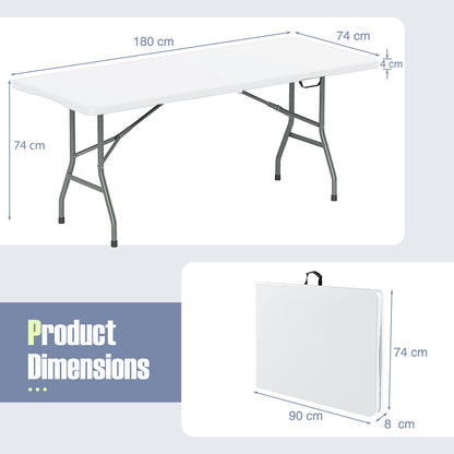 180 cm Portable Folding Dining Table with HDPE Tabletop and Safe Lock Mechanism-White