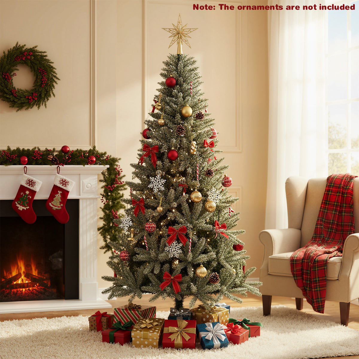 180 CM Glow-in-the-dark Artificial Christmas Tree Hinged Xmas Tree with 692 Branch Tips and Foldable Metal Stand