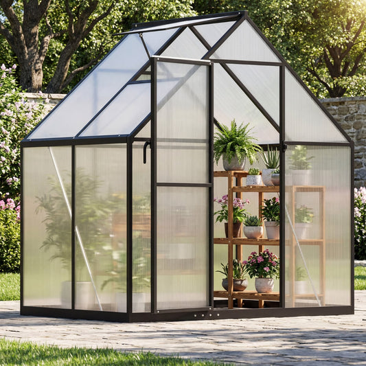 180 x 123 CM Polycarbonate Greenhouse Large Walk-in Aluminum Sunroom-Transparent