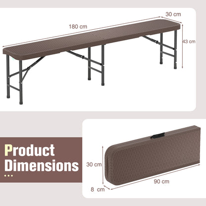 180cm Folding Bench Rattan-Like HDPE Seat with Handle and Lock-Coffee