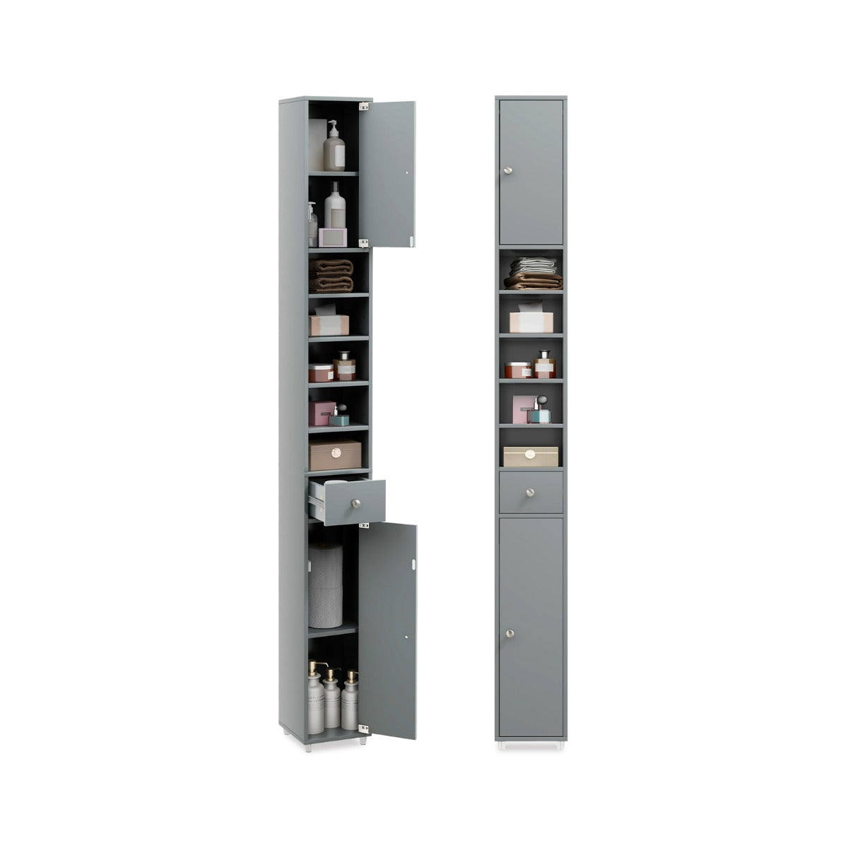 180CM Tall Freestanding Bathroom Cabinet with 2 Doors and 1 Drawer-Grey