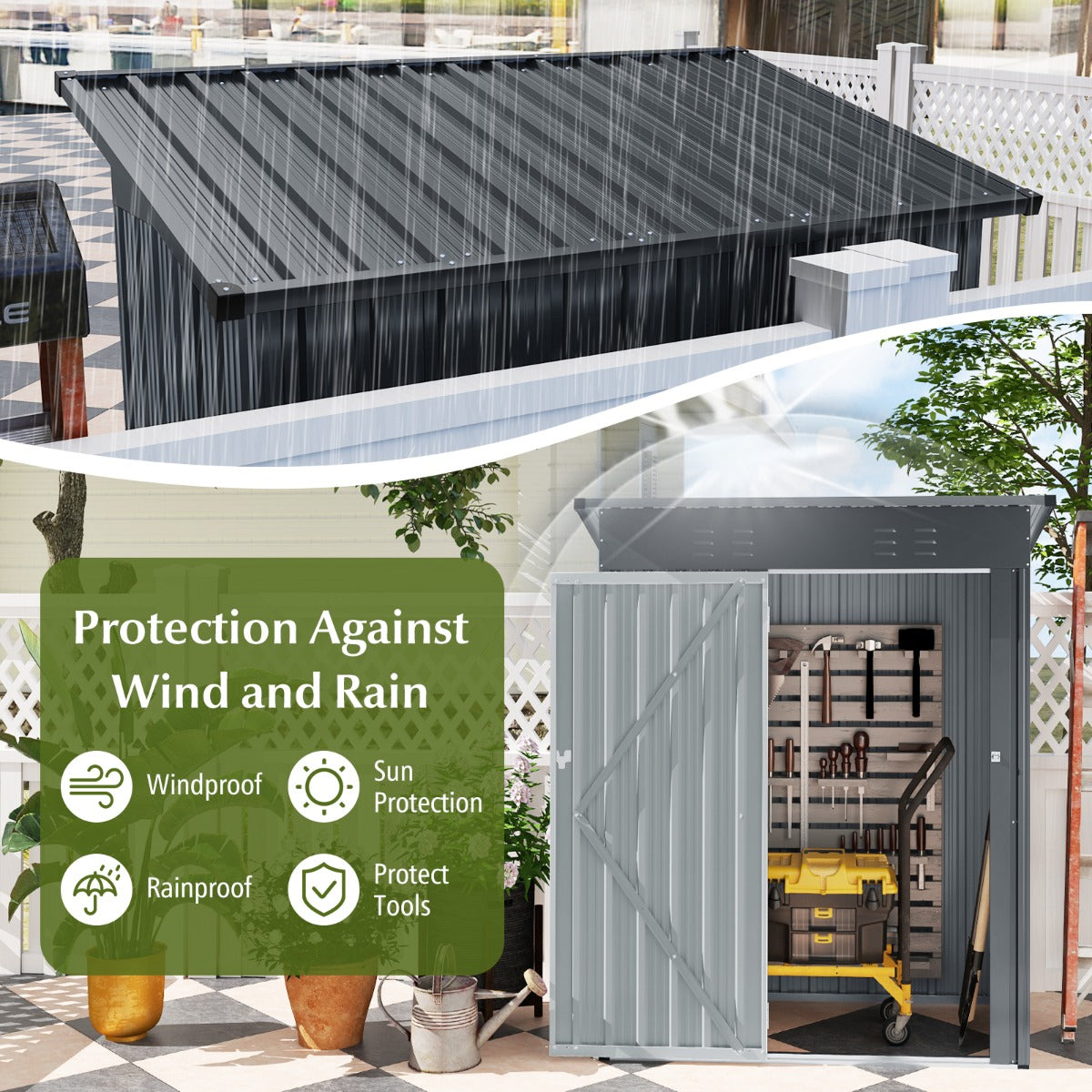 181 x 153 cm Outdoor Storage Shed with Sloped Roof 2 Vents and Lockable Door-Grey