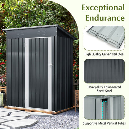 181 x 153 cm Outdoor Storage Shed with Sloped Roof 2 Vents and Lockable Door-Grey