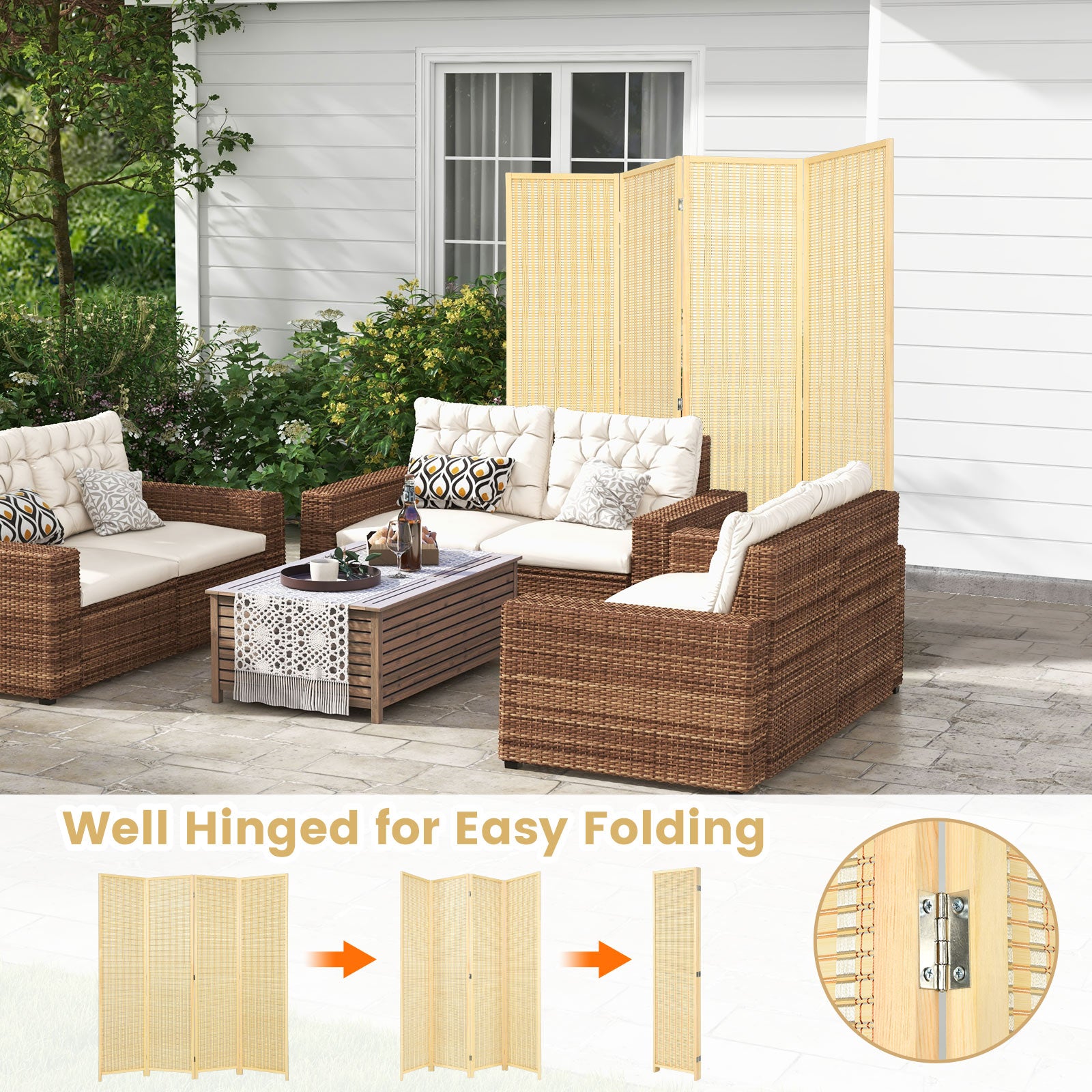 4-Panel Portable Room Divider Screen-Natural