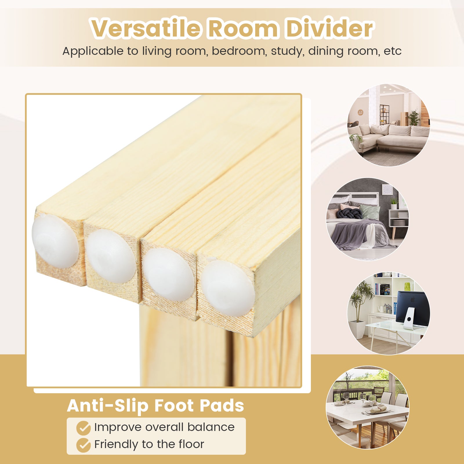 4-Panel Portable Room Divider Screen-Natural