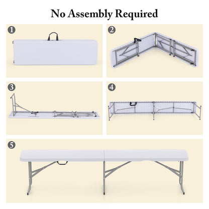 182 cm Portable Folding Plastic Bench Seat with Carry Handle-White