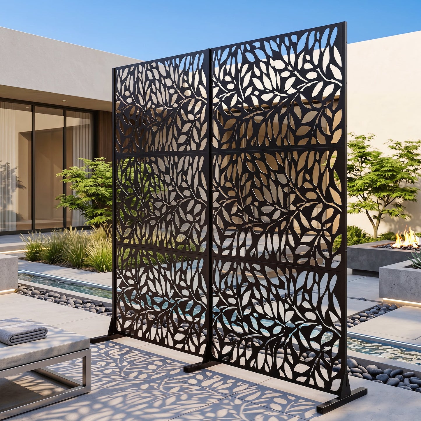 183cm H Metal Outdoor Privacy Screen with Rustproof and Freestanding Louvered Fence Panel for Patio-Black