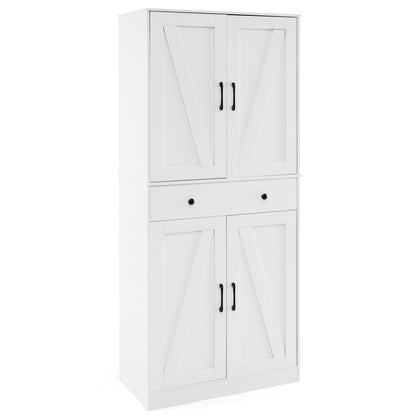 183cm Tall Kitchen Pantry with 4 Barn Doors and 3 Adjustable Shelves-White