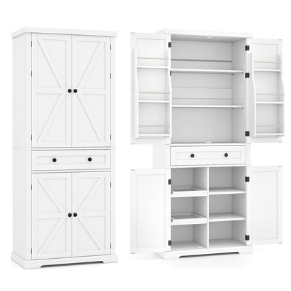 184 cm Kitchen Pantry Cabinet with Large Drawer and 6 Door Shelves-White