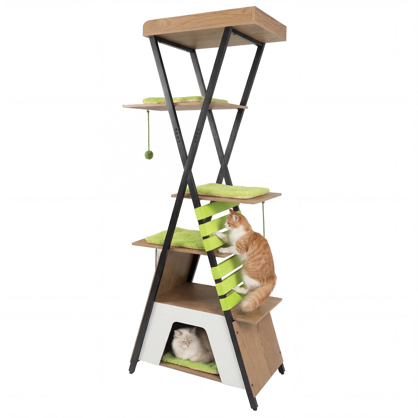 185CM Wooden Multi-level Cat Tower with Elevated Perch-Grey