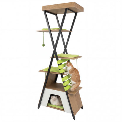 185CM Wooden Multi-level Cat Tower with Elevated Perch-Grey