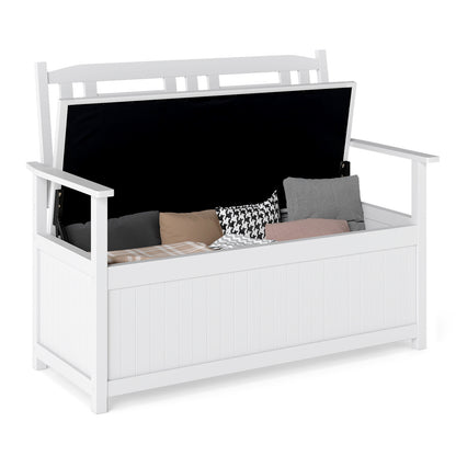 185L Patio Storage Bench Solid Wood Storage Loveseat with Backrest and Armrests-White