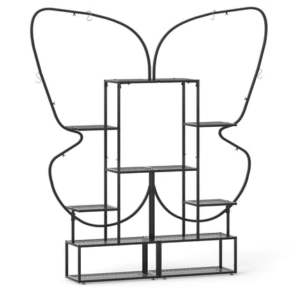 185 cm Tall Butterfly-Shaped 6-Tier Flowerpot Shelf-Black