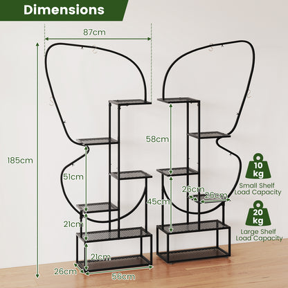 185 cm Tall Butterfly-Shaped 6-Tier Flowerpot Shelf-Black