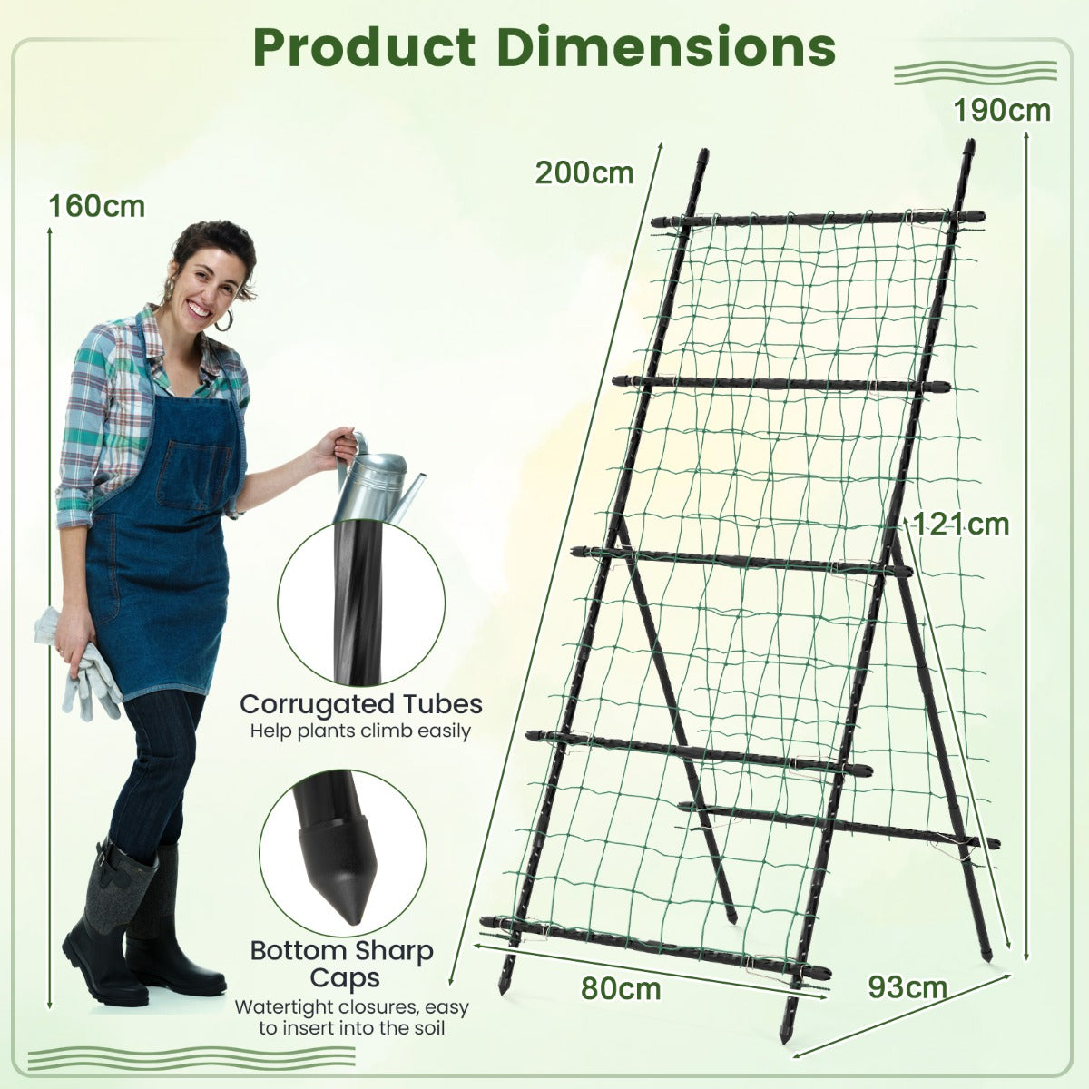 187cm Tall Garden Trellis Vertical Plant Support Stand with Netting-Black