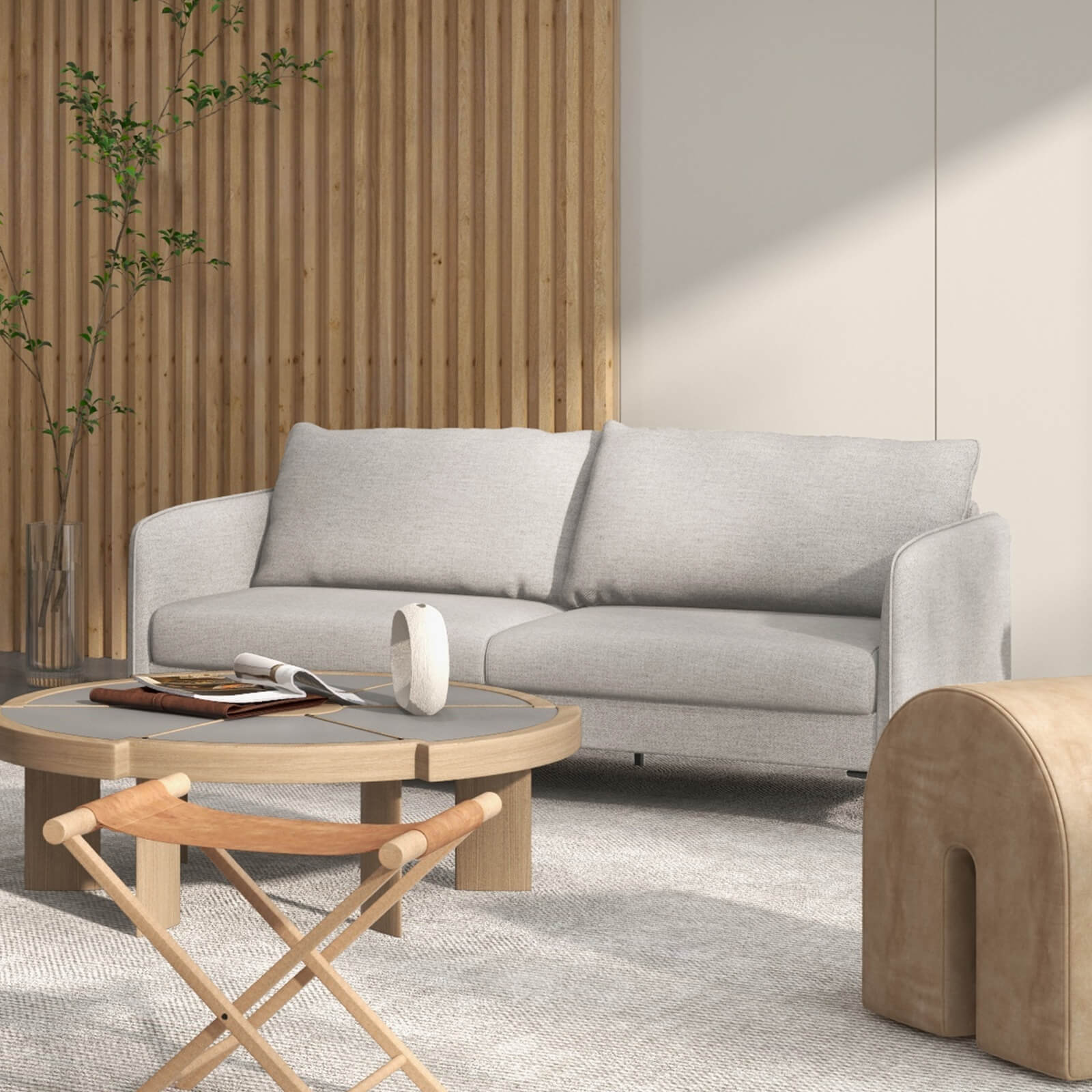 Modern Loveseat 3-Seater Upholstered Sofa with Washable Cushion Covers-Grey