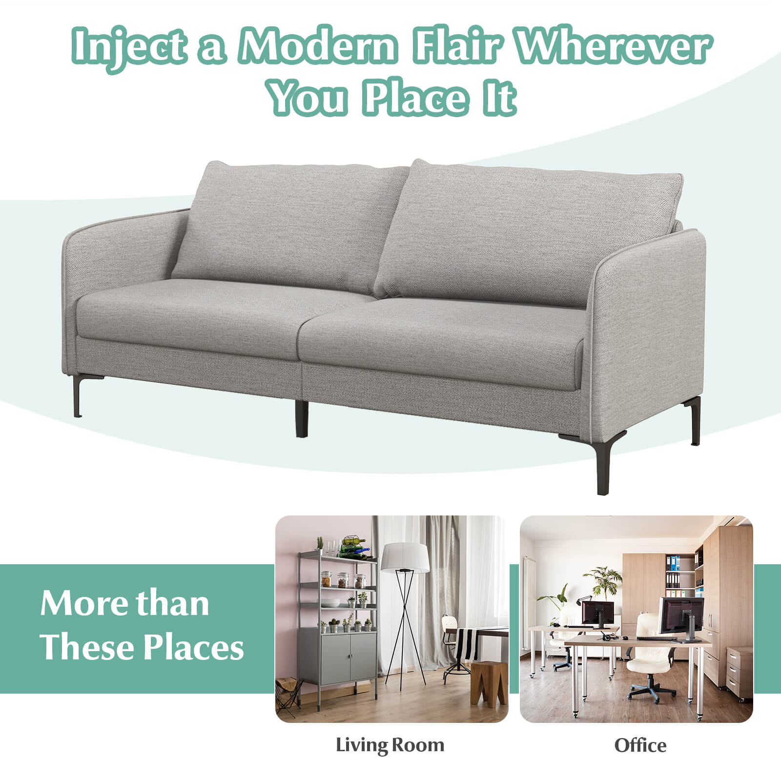 Modern Loveseat 3-Seater Upholstered Sofa with Washable Cushion Covers-Grey