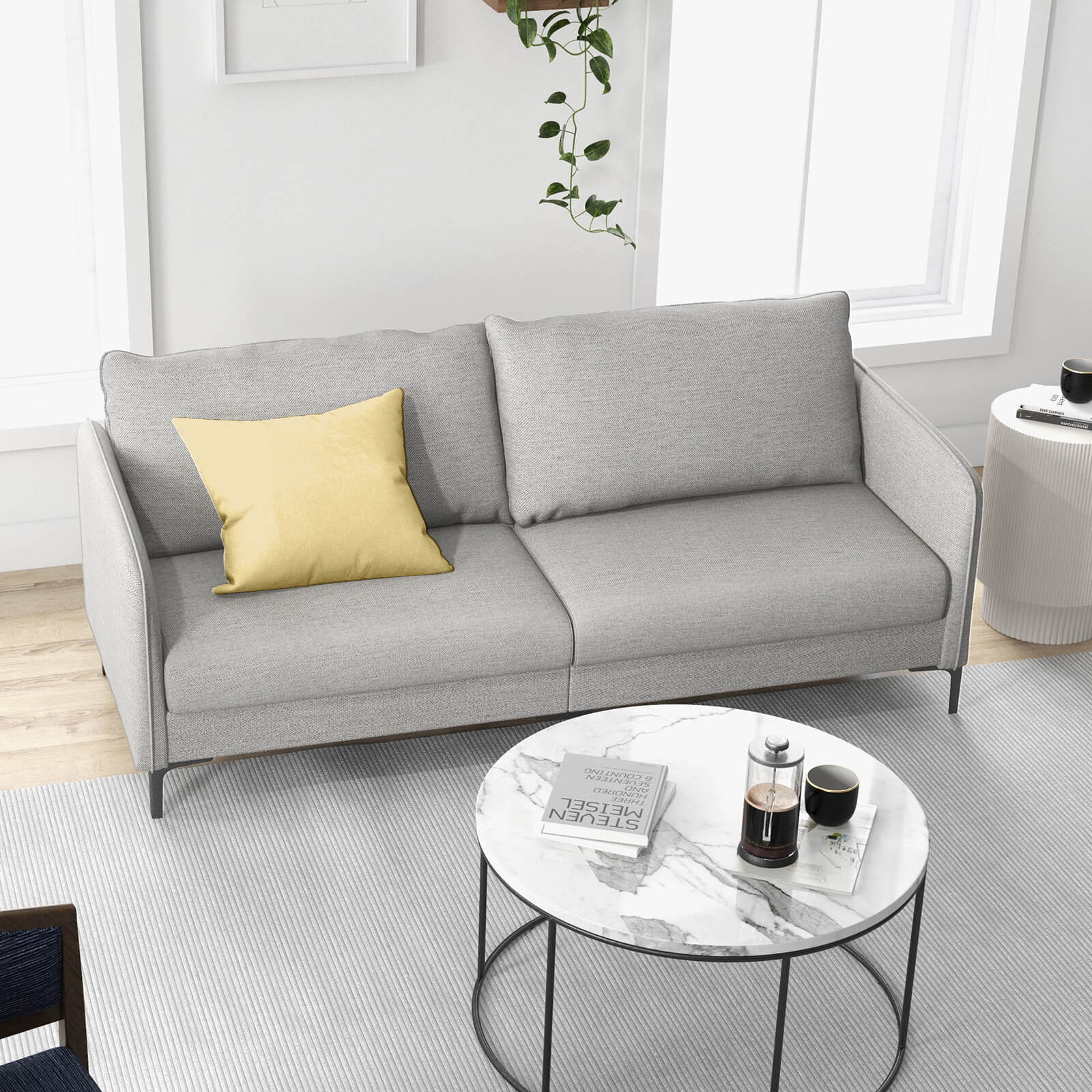Modern Loveseat 3-Seater Upholstered Sofa with Washable Cushion Covers-Grey