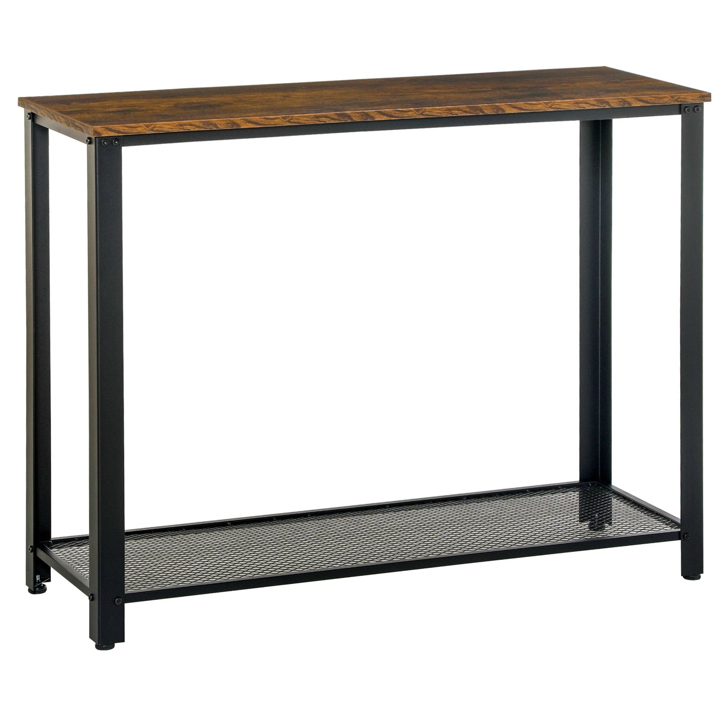 HOMCOM Industrial Console Table√Ø¬º≈íEntryway Table w/Bottom Mesh Shelf Metal Frame Vintage Sofa Table for Hallway, Living Room, Rustic Brown