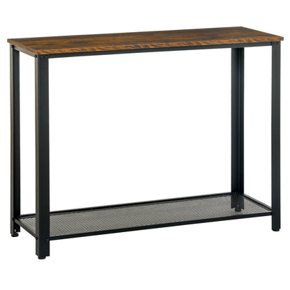HOMCOM Industrial Console Table√Ø¬º≈íEntryway Table w/Bottom Mesh Shelf Metal Frame Vintage Sofa Table for Hallway, Living Room, Rustic Brown
