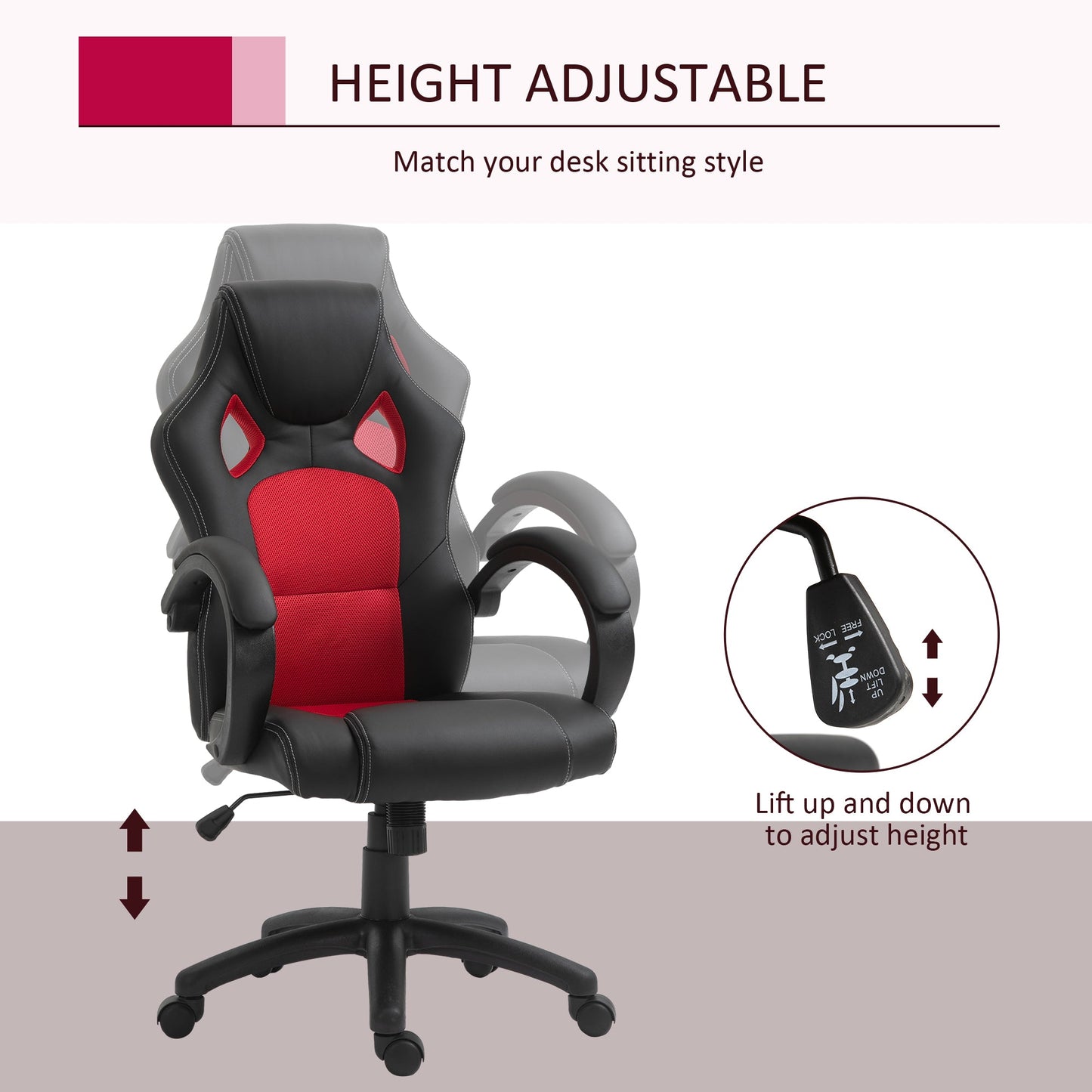 Vinsetto Office Chair Faux Leather Swivel Computer Desk Chair for Home Office with Wheels Armrests Black