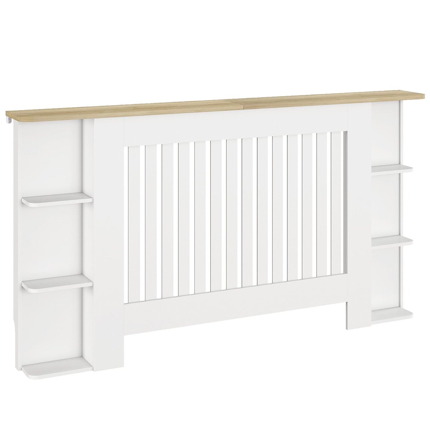 HOMCOM Radiator Cover with Open Storage Shelves, Vertical Slatted Cabinet Shelf Heater Cover for Living Room, Hallway, Large, White (H: 83 / W: 152 / D: 19 cm)