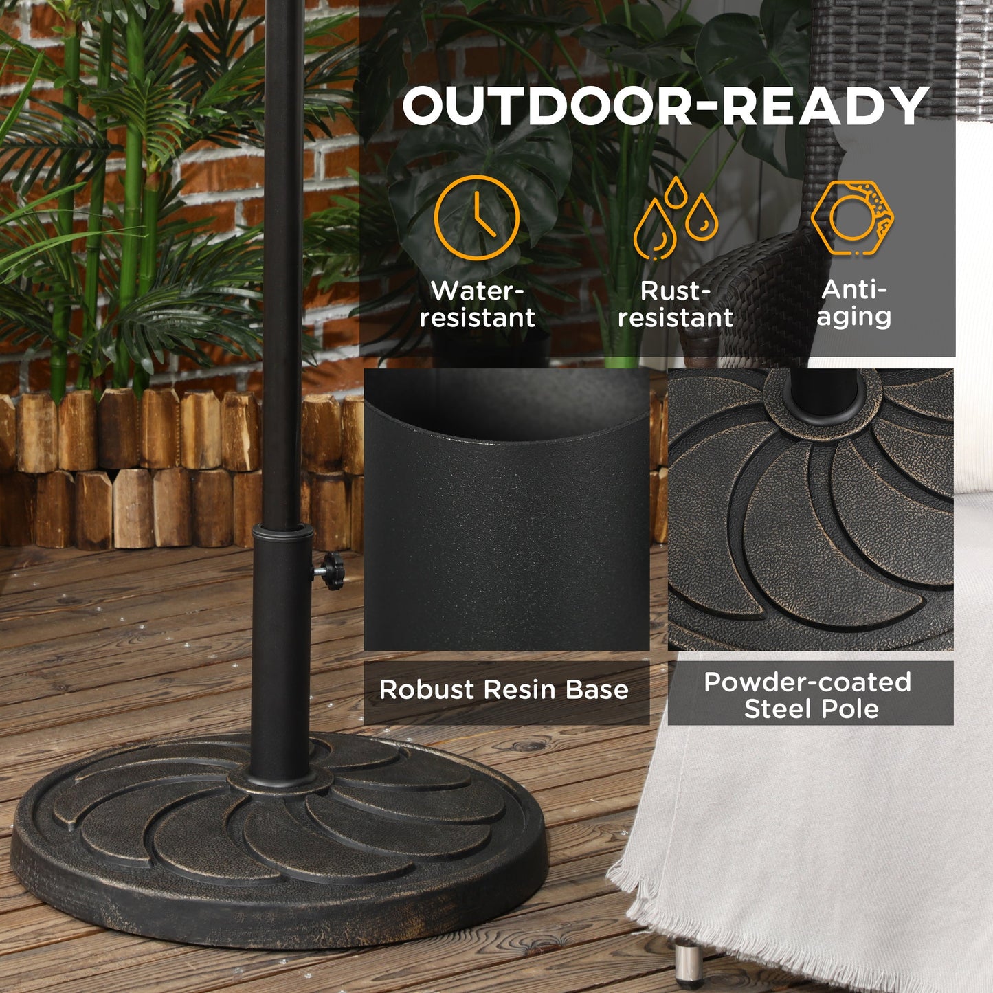 Outsunny 18kg Resin Garden Parasol Base, Round Outdoor Market Umbrella Stand Weight for Poles of Î¦38mm to Î¦48mm, Bronze