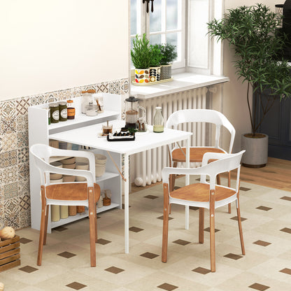 HOMCOM Kitchen Table, Folding Dining Table, with 4-Tier Shelves, Modern Drop-Leaf Table, White