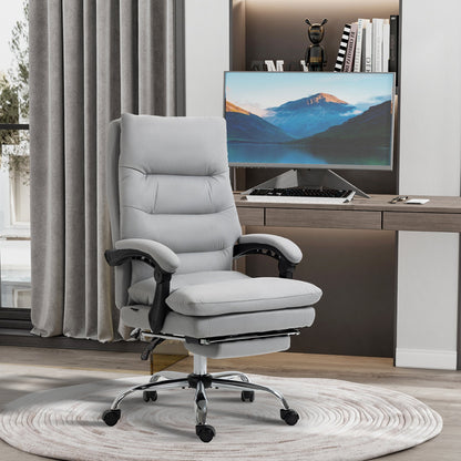 Vinsetto Office Chair with Footrest, Double Padding Ergonomic Desk Chair with 6-Point Vibration Massage and Back Heating, Microfibre Fabric with 135Â° Reclining Back, Grey