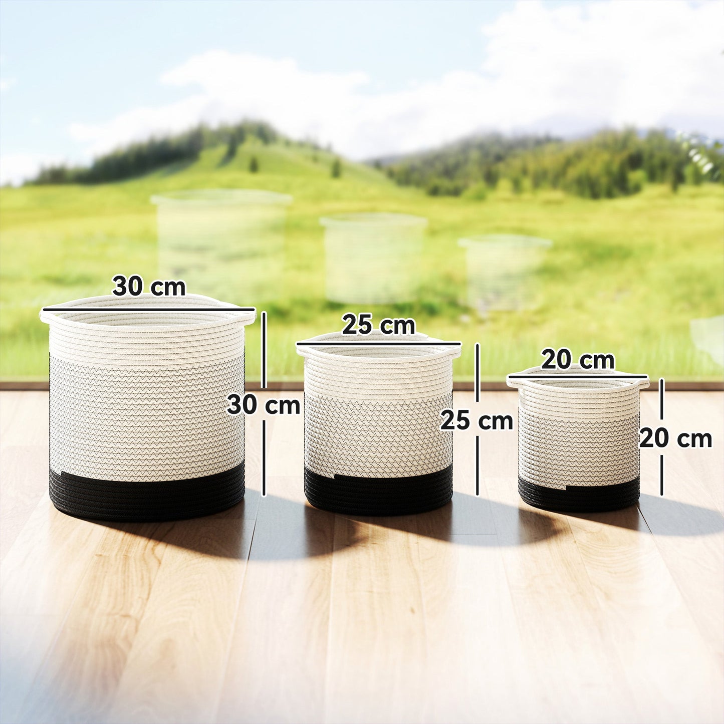 Outsunny Plant Pots Handwoven Cotton Indoor Planters with Waterproof Liner Set of 3 White