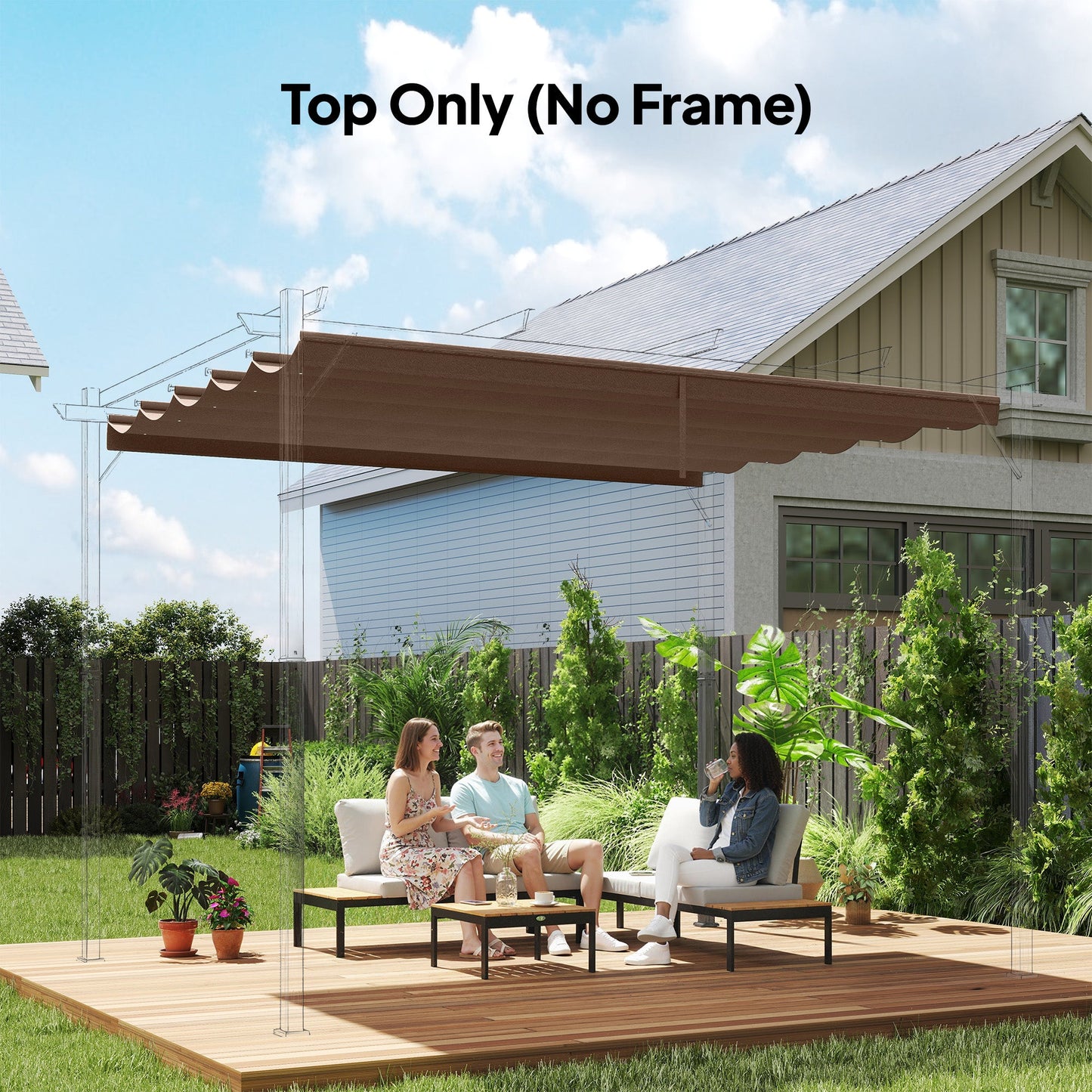 Outsunny Retractable Pergola Cover, 3.5 x 2.6 m Replacement Canopy Fabric for 4 x 3 m Frame, Roof Top Only, Brown