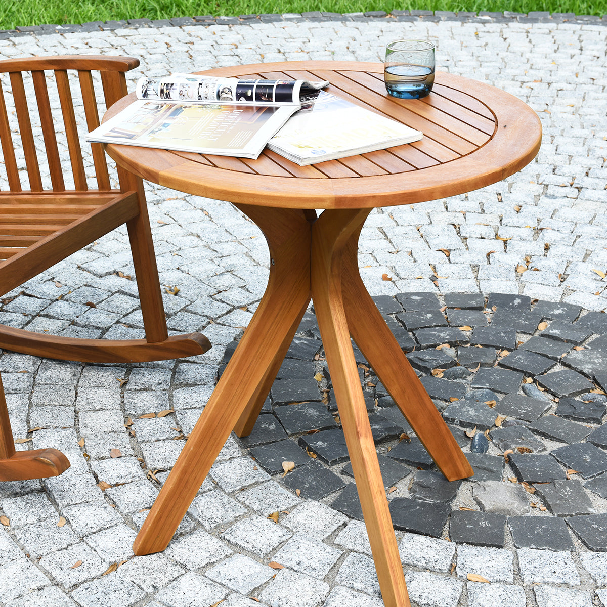70cm Round Wooden Table with X Base