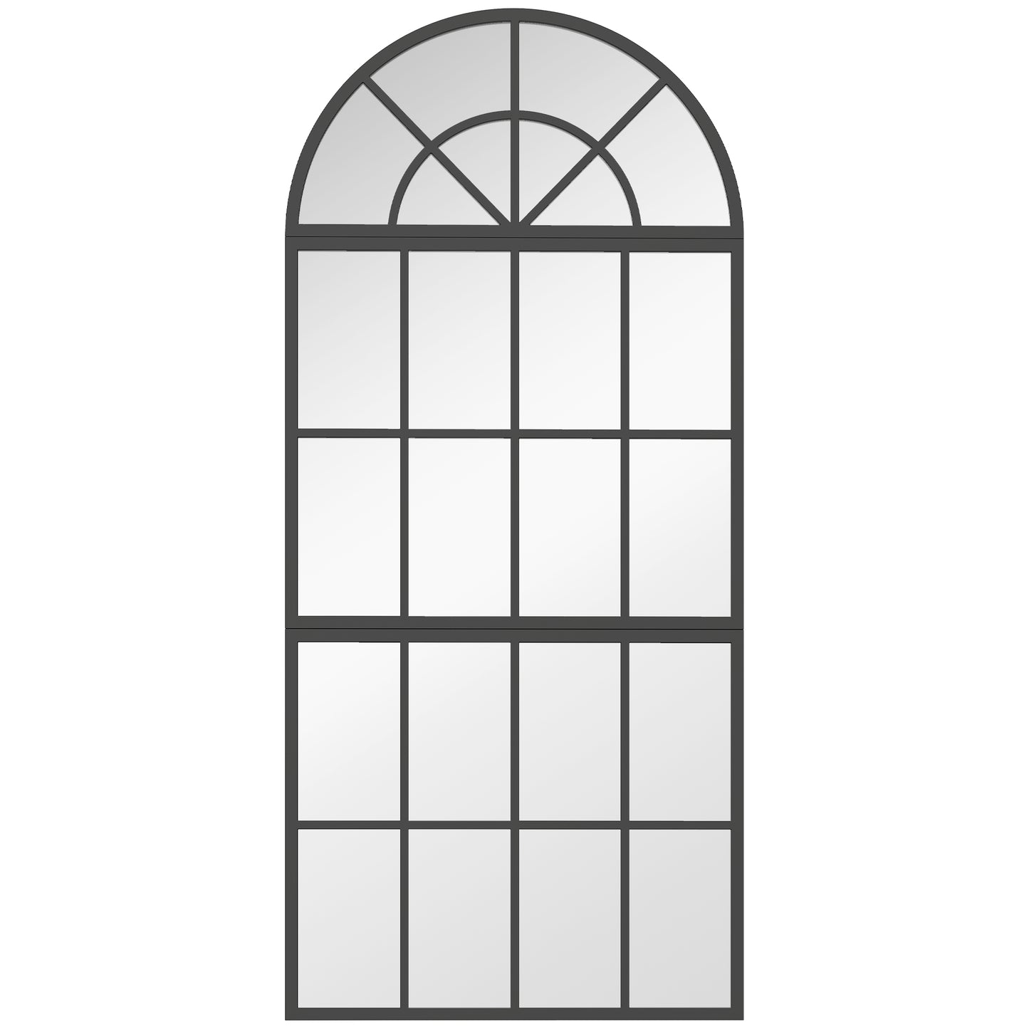 HOMCOM Large Arched Wall Mirror with Metal Grid, 3-Piece Split Window Mirrors, 120 x 54 cm, Black