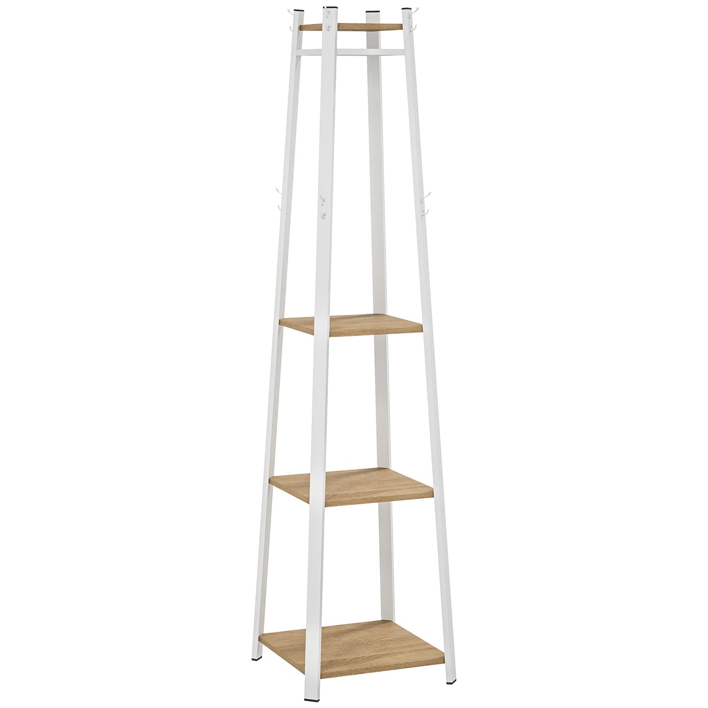HOMCOM Compact Freestanding Coat Rack - White/Oak