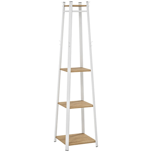 HOMCOM Compact Freestanding Coat Rack - White/Oak