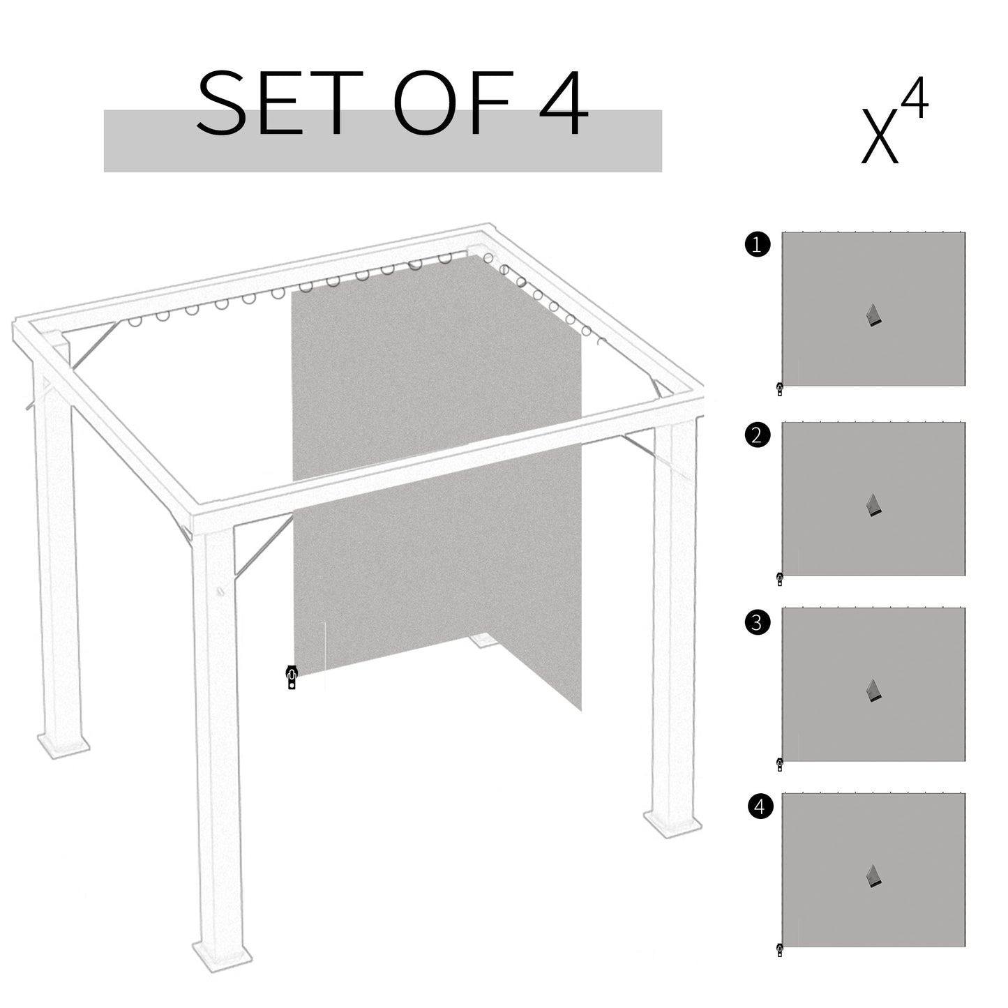 Outsunny Set of Four 3 x 3m Gazebo Replacement Walls - Light Grey