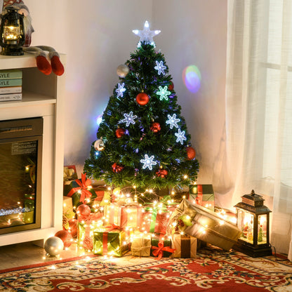 HOMCOM 3FT Green Fibre Optic Artificial Christmas Tree Xmas Colourful LED Scattered Tree with Snowflakes Ornaments Fireproofing