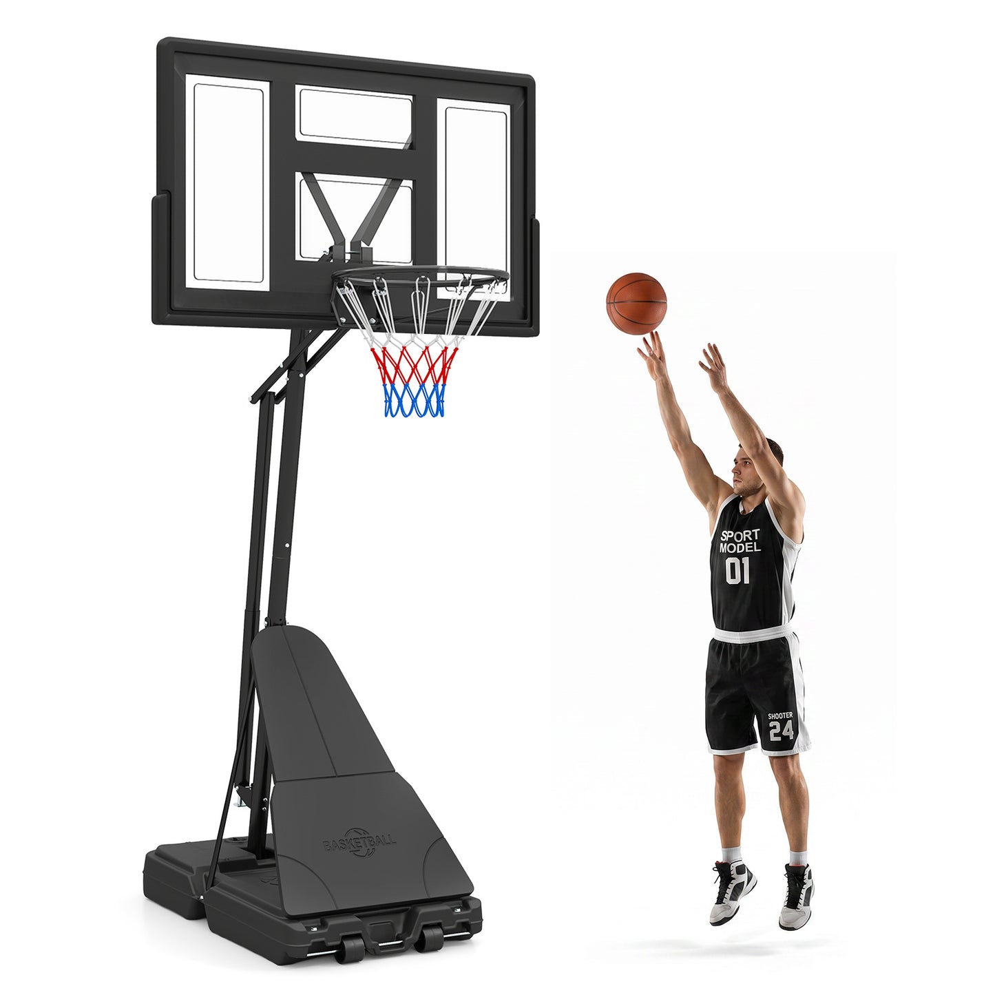 2.35-3.05M Outdoor Basketball Hoop Tool-Free Adjustable with PC Backboard