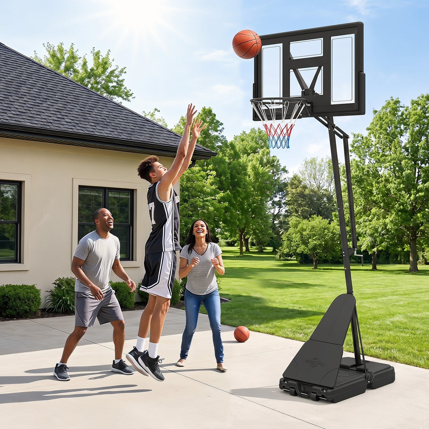 2.35-3.05M Outdoor Basketball Hoop Tool-Free Adjustable with PC Backboard
