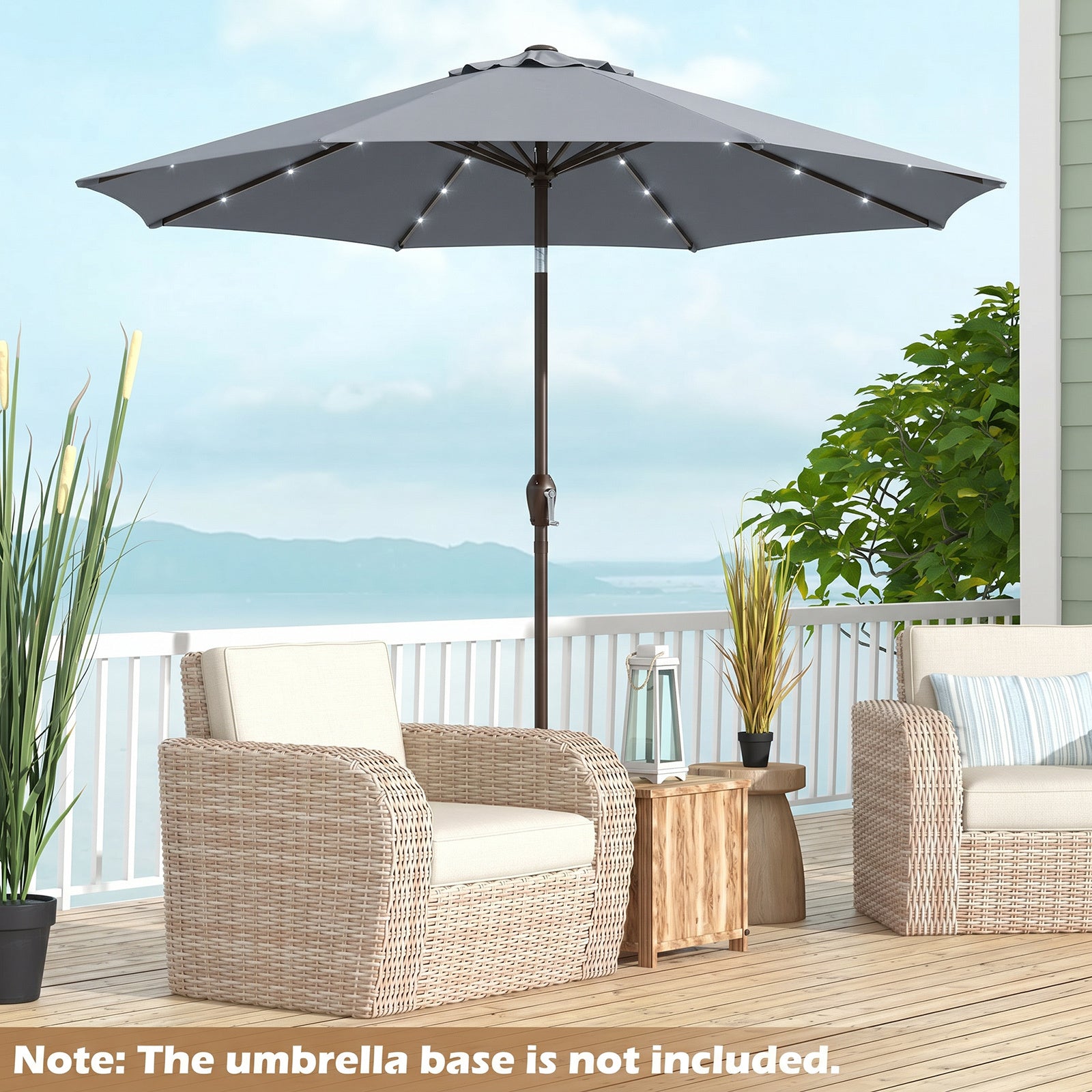 2.7m Garden Parasol with Tilt and Crank Handle-Grey